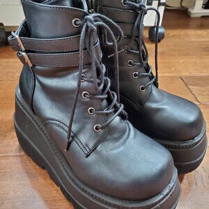 Demonia Shaker 52s Black Faux Leather - Worn in great condition